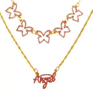 2 pcs butterfly angel pink necklace set💕